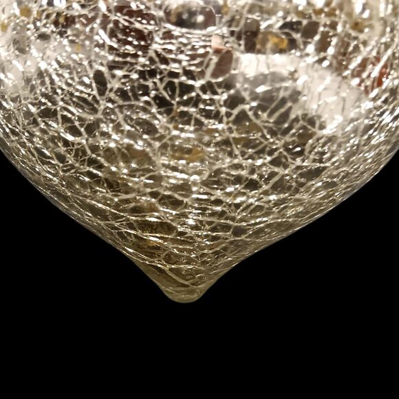 Two Mercury Crackle Glass Silver Large Teardrop Christmas Ornaments Kugel Style - Picture 4 of 7